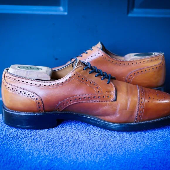 SALE - Allen Edmonds 10.5-D Lexington Burnished Walnut Derby Mens Dress Shoes - Picture 8 of 15